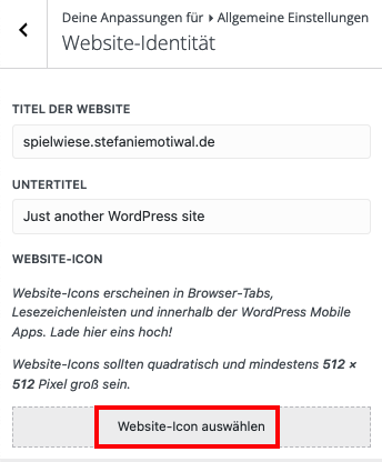 Website Icon auswählen Website Icon auswählen