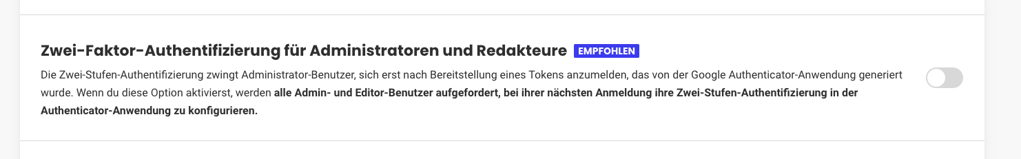 Security Optimizer mit 2 Faktor Authentifizierung