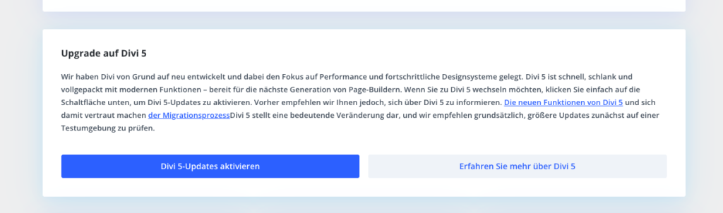 Upgrade im Divi 5 aktivieren